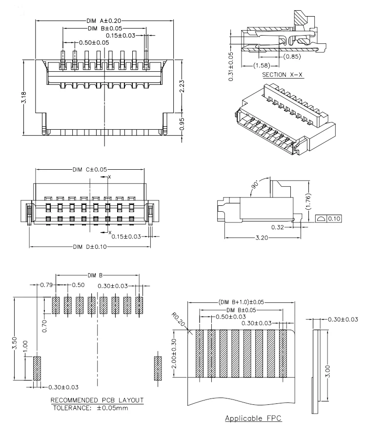 FPC Connector 1.0H Right Angle Smt Type 0.5mm Pitch FPC/FFC Electronic Connector