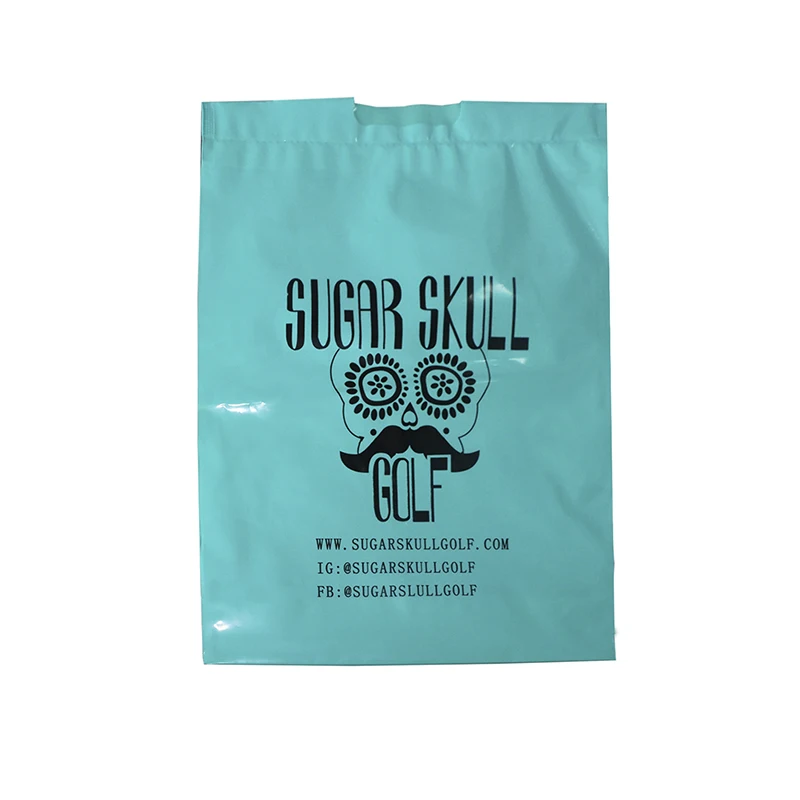 Custom printed logo wholesale special tiffany blue die cut plastic LDPE PE shopping bags with handle
