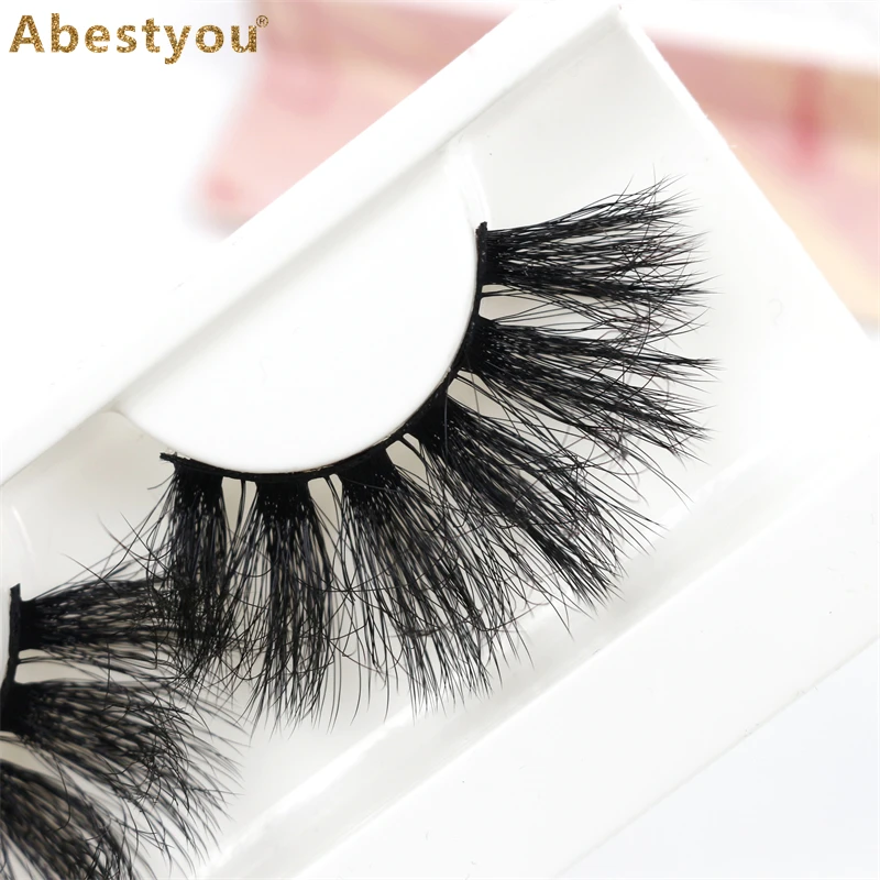 Abestyou Factory Manufacturer Wholesale Faux Mink Strip Eyelashes Cat Eye Wispy Messy Fluffy Faux Mink Eyelashes 25mm