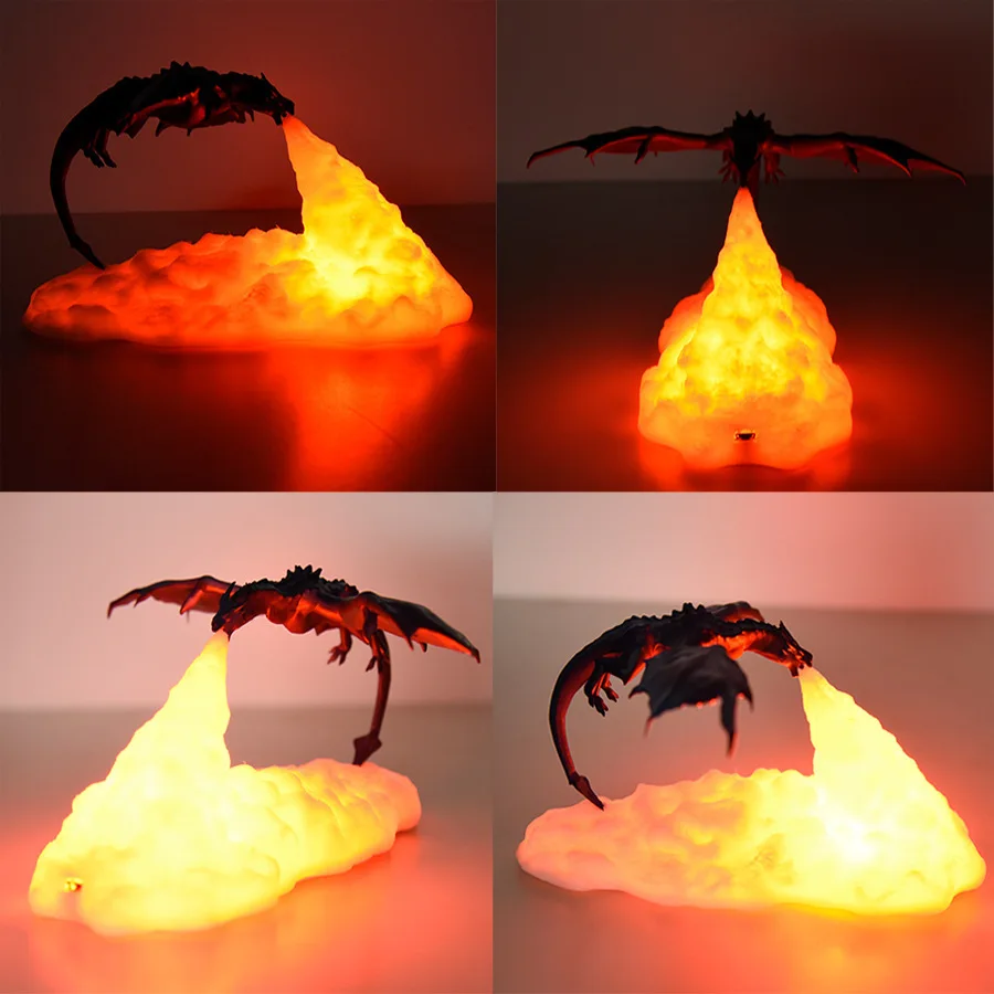Biumart 3D Print LED Night Light Fire-breathing Dragon Table Lamp Space Shuttle Rocket Bedside Lights for Children
