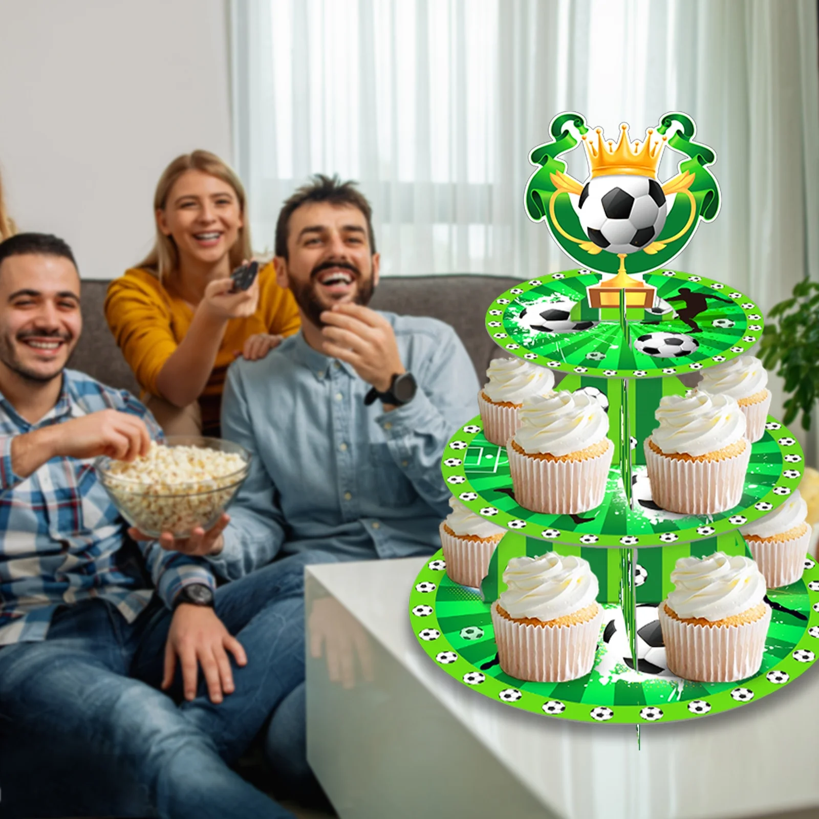 Huancai Football Theme Cake Stand 3 Tier Cupcake Stand Boys Soccer Party Decorations for Baby Shower Birthday Party Supplies