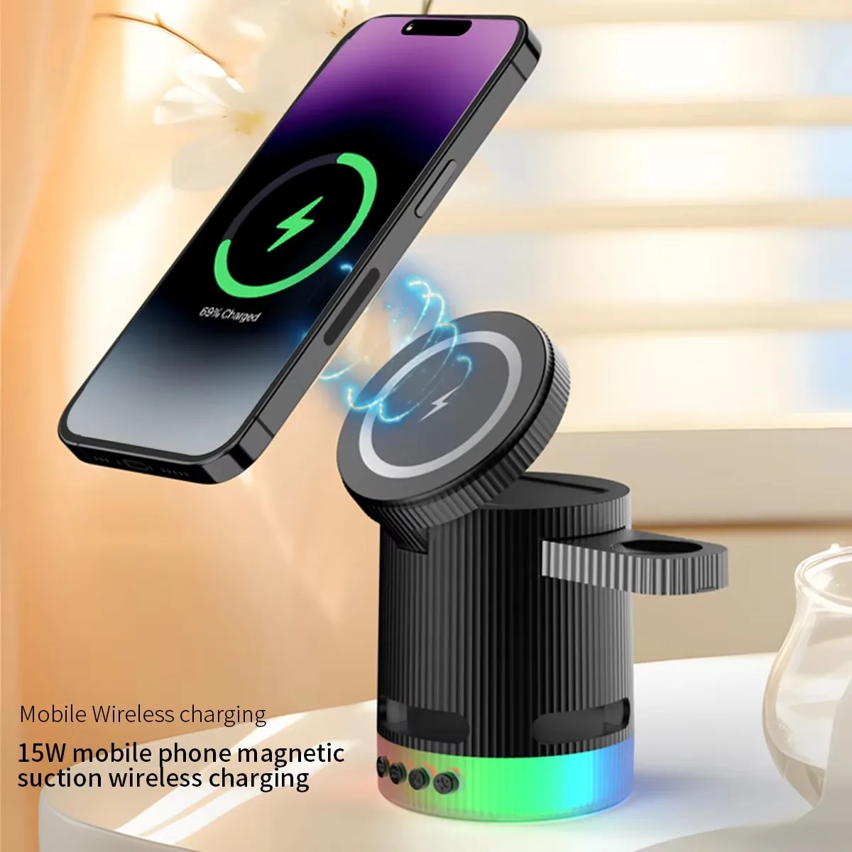4 in 1 multifunction BT speaker Magnetic mini wireless charger station For iphone charger Smart watch Earphone