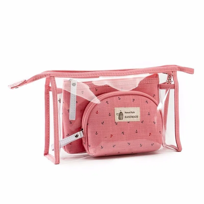 Pink Zipper Cosmetic Make-up Bag Custom Clear Plastic Pvc 1pc/opp Bag Customized Fashion CSB201536A 26x6.5x16cm 5-7 Days CN;ZHE