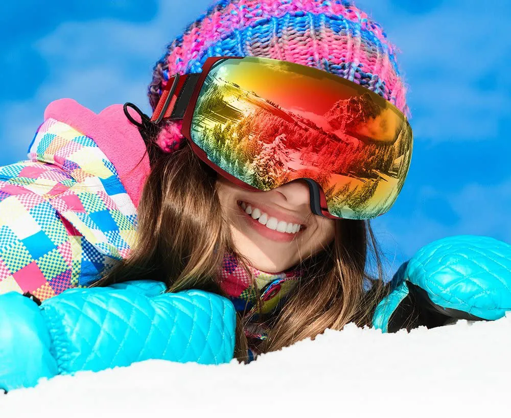 Anti Fog Ski Goggles, Snowboard Goggles Sport Glasses Magnetic Interchangeable Lenses Double Layer, Low MOQ Snow Goggles Unisex