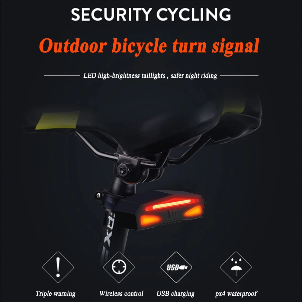 New LED Wireless Bike Tail Light Smart USB Rechargeable Cycling Accessories Remote Turn Bicycle Rear Light Signal