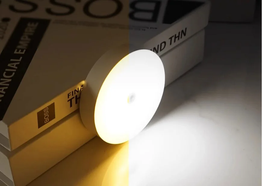 Night Light Mini Round Light Sensor Control No Flicker Nightlight Wall Lamp For Children Kids Kitchen Bedroom USB Rechargeable