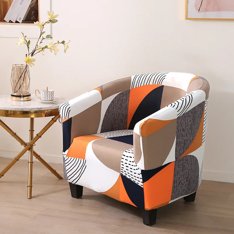 U Shape Club Chair Slipcover Stretch Armchair Covers Printed Tub Sofa Cover Spandex Couch for Bar Counter Living Room