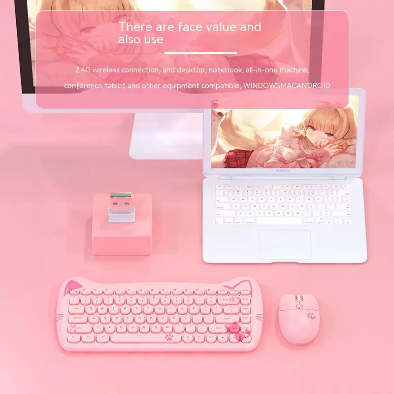 Ajazz A3060 Wireless Dual-mode Professional Membrane Keyboard and Mouse Combo Set Pink Purple Suitable for Win IOS Laptop Gamer