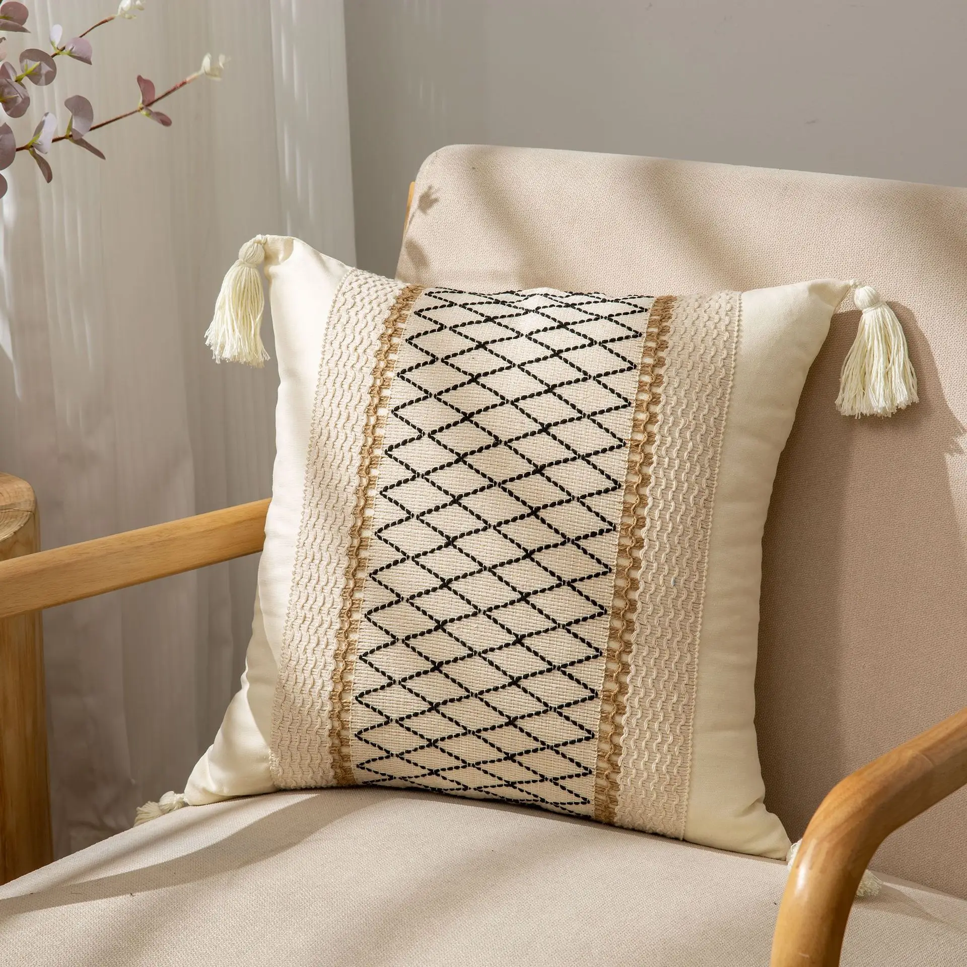 Boho Pillow Covers Cotton and linen tassel pillow set bohemian style living room sofa cushions Luxury  Pillow Case