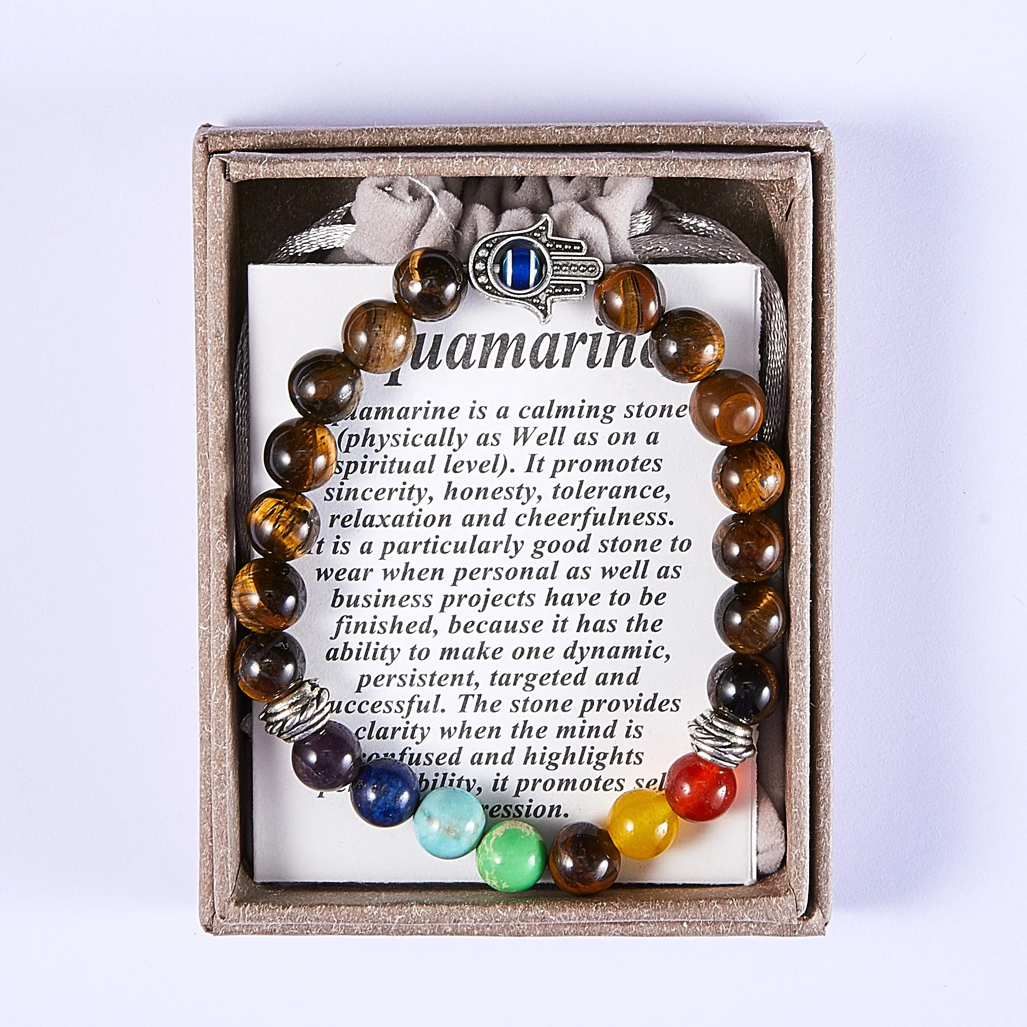 8mm Beads Bracelet Wholesale Men Natural Stone Hand Of Fatima Beaded Chakra Tiger Eye Bracelet