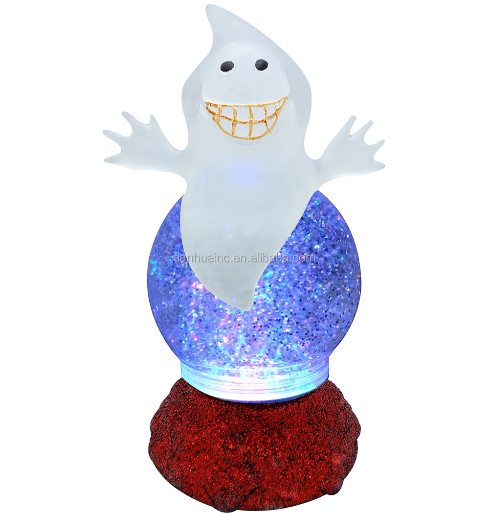 RGB Color Light Up LED Mini Halloween skull ghost Water Snow Glitter Globe