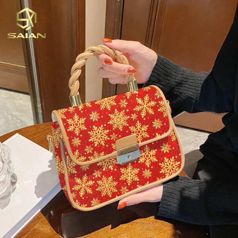 Popular Christmas Designs Santa Elk Clear Leather Vinyl Customized Patterned Printed Vinyl For Making DIY Bows Bags Shoes