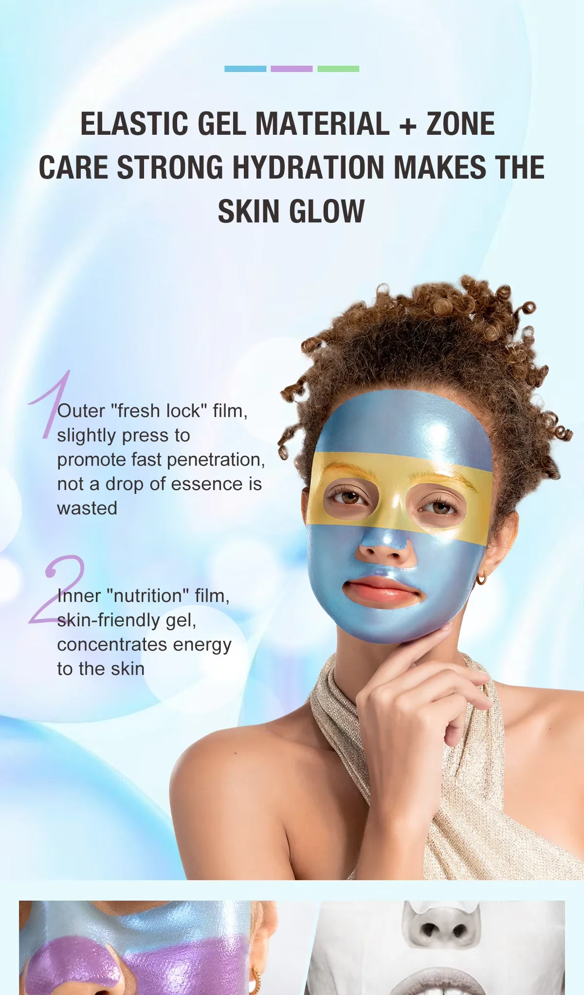 Free Samples Vitamin C Infused Cooling Crystal Collagen Hydrogel Face Mask Double Colors Moisturizing Sheet Facial Care Mask