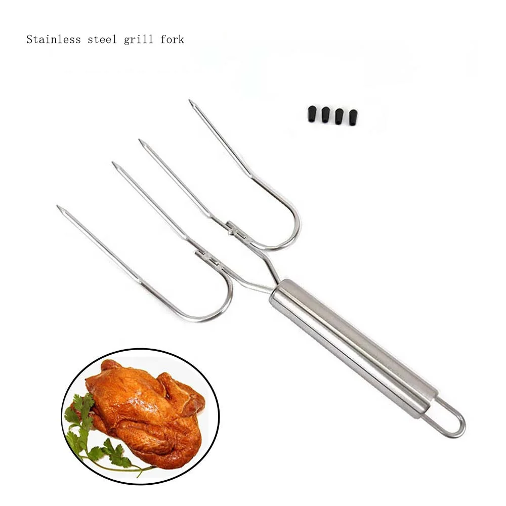 Manufacturers direct stainless steel pipe handle roast chicken fork large Turkey fork roast lamb fork outdoor barbecue tools