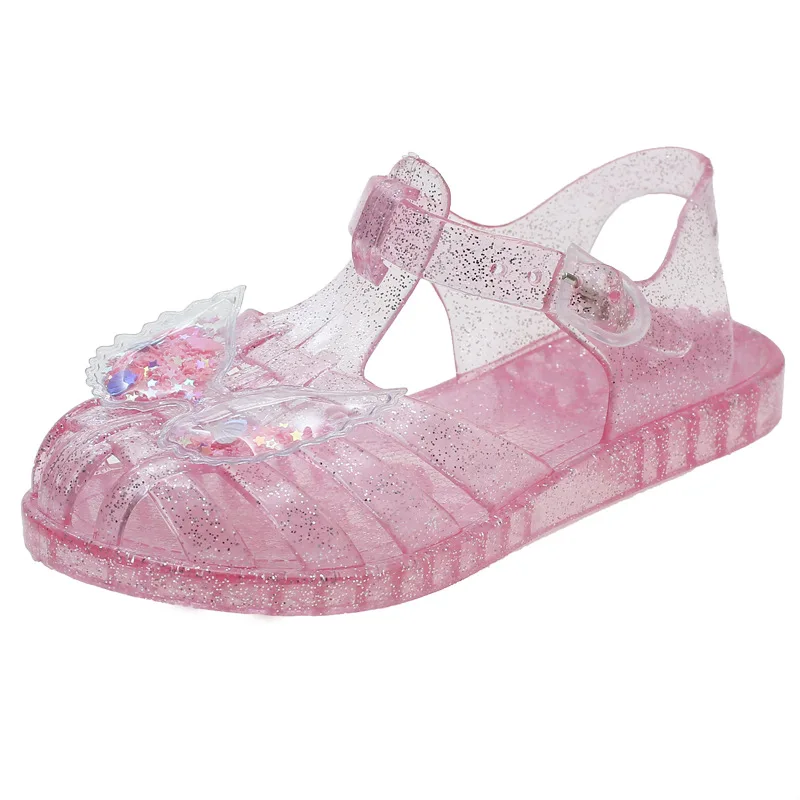 New Fashion Crystal Slippers Home Bathroom Anti-Slip Slippers Summer Outdoor Transparent Sandals Kids Cute Butterfly Pattern