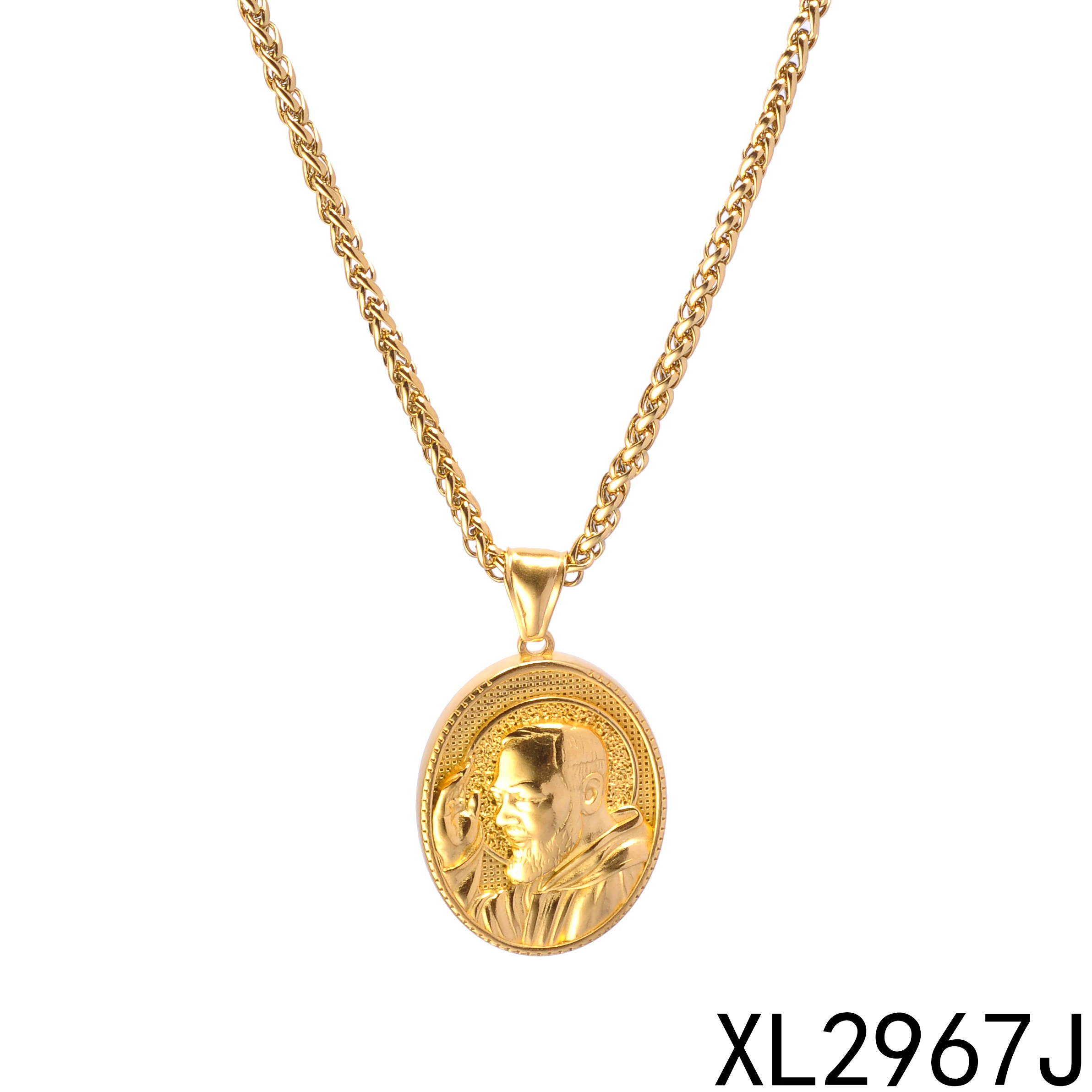 Jewelry Greek Amulet Medallion 18K Gold Stainless Steel Animal Sword Wolf Lion Compass Jesus Coin Charm Pendant Necklace For Men