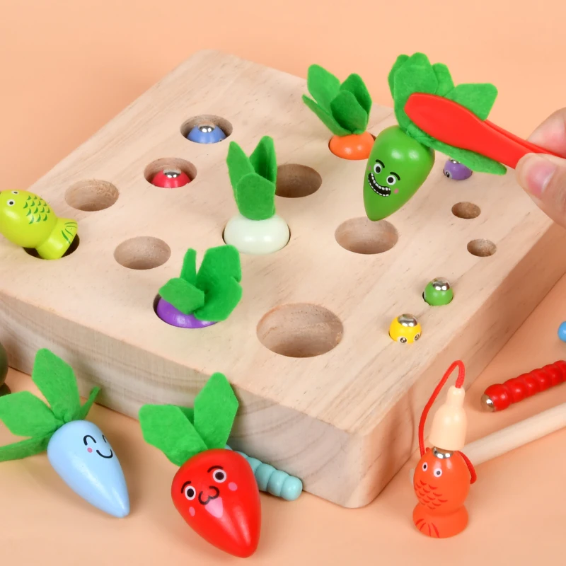 2024 New Magnetism Fishing Game Pulling Carrots Children Hot Sale Wooden Educational Puzzle Montessori Toys for Kids Boys Girls