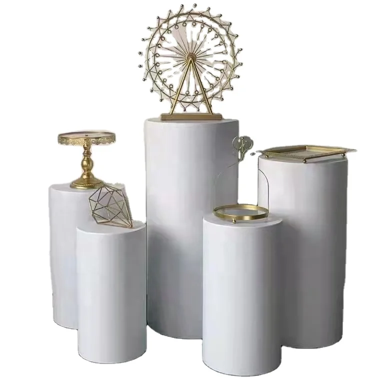 Set of 5 Plinth Iron White Cylinder Plinths Display Stand Dessert Table Stand For Wedding Party Decoration