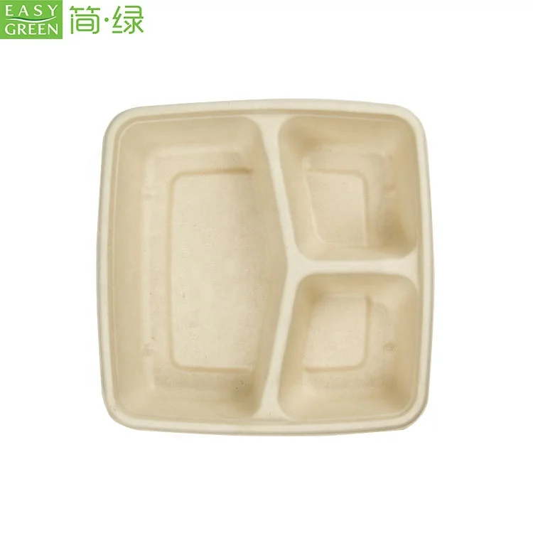 Легко зеленые высококачественные одноразовые биоразлагаемые упаковочные лотки для фаст-фуда с 3 отделениями