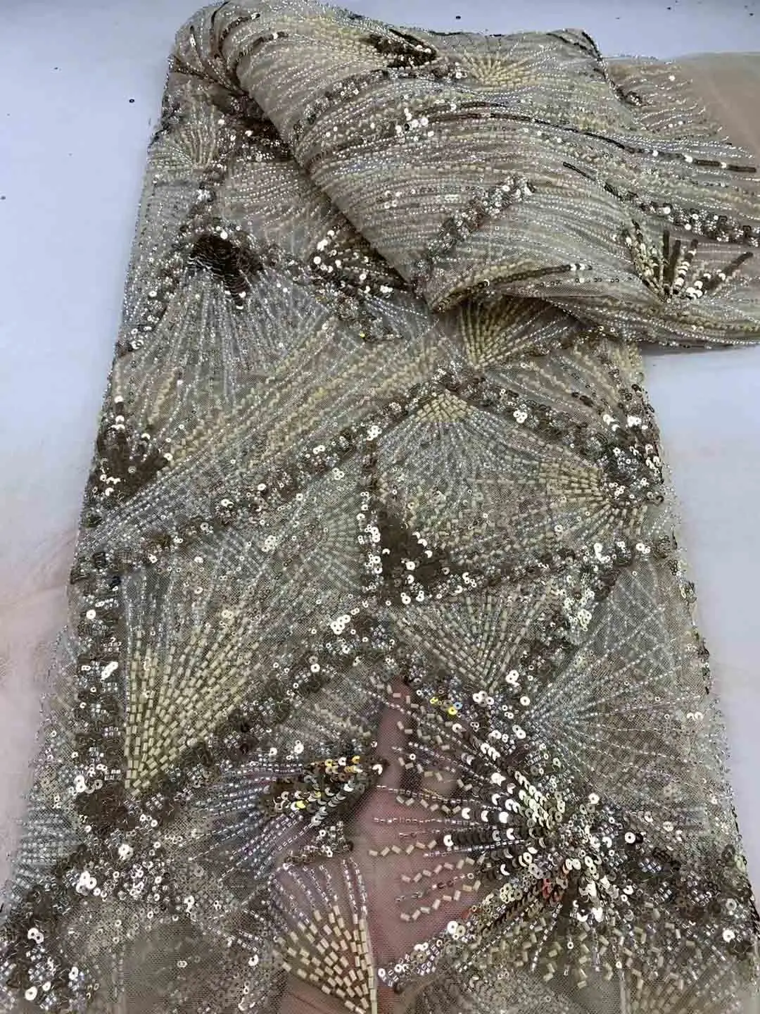 Thailand mesh beaded lace with sequins