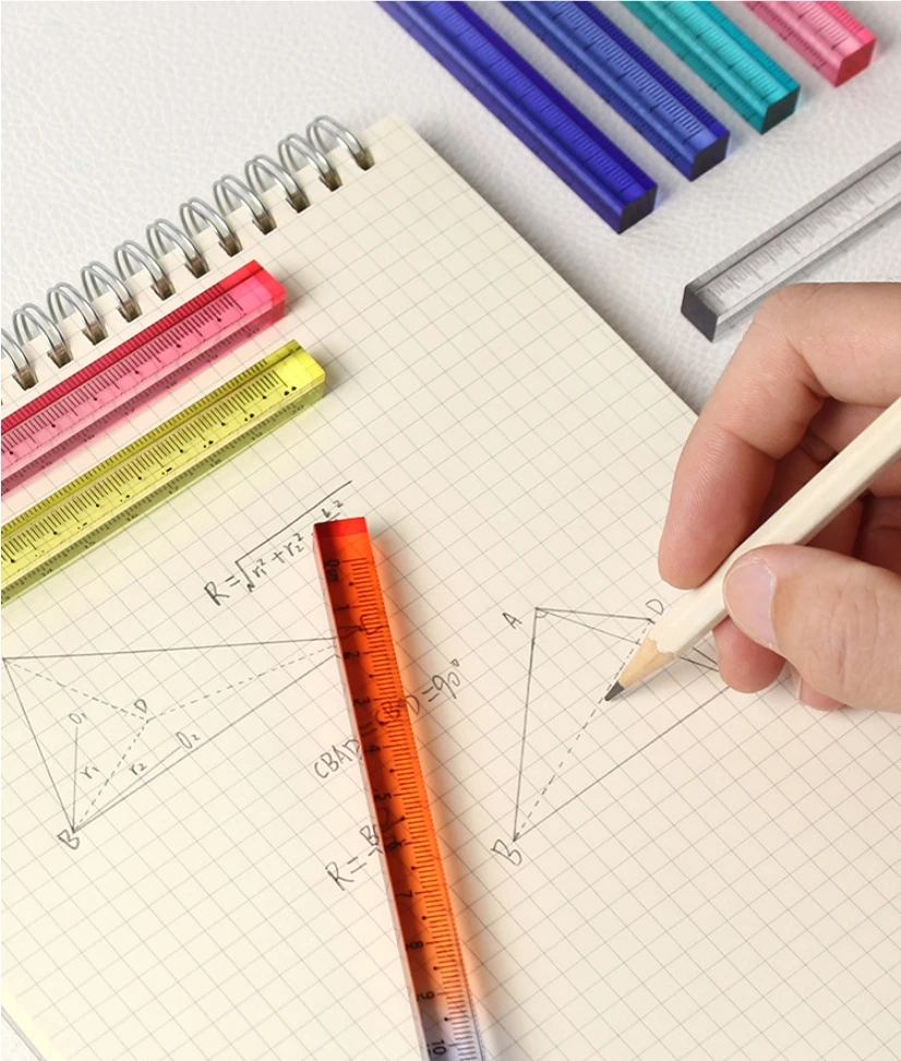 School Supplies Thickening Transparent Gradient Colored Cubic Ruler Smooth Clear Pretty Practical Four Sided Ruler For Student