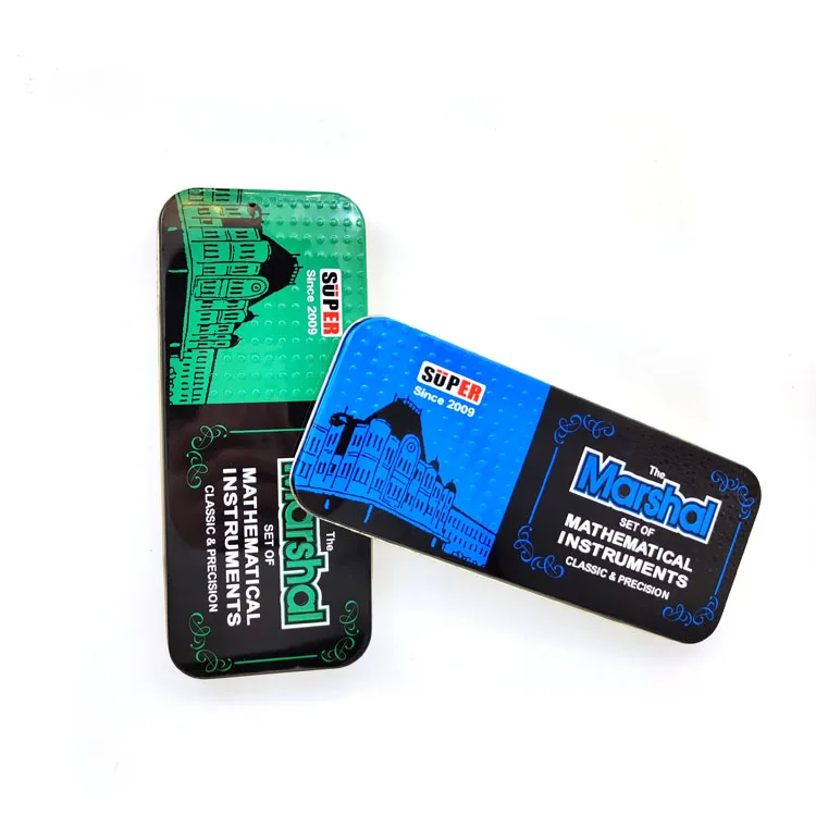 Bulk Cheap Super Quality Marshal Math Set in Tin Box 9pcs Geometry Drawing Tools Kit of Rulers and Compass for School Students