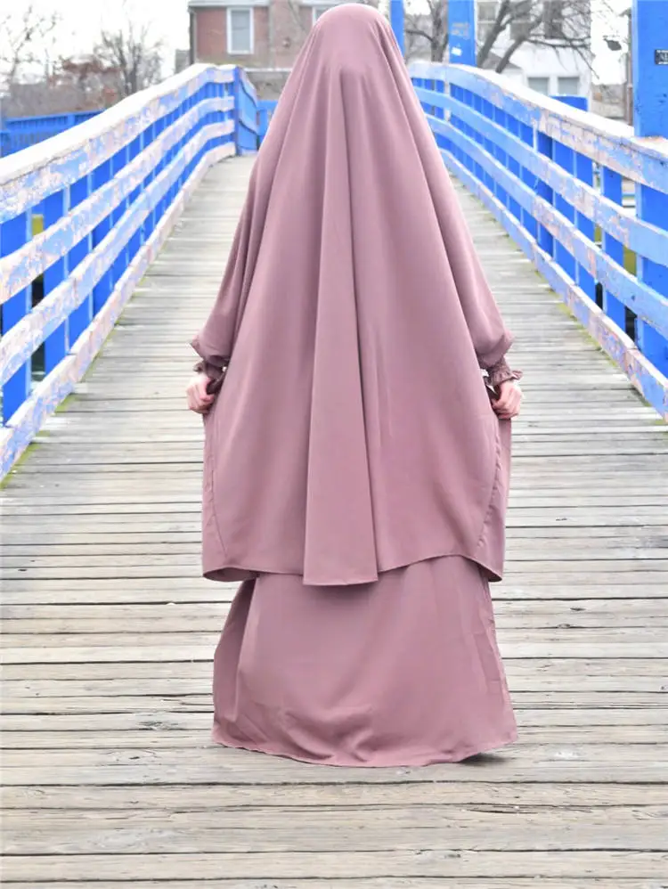Islamic Prayer Ethnic Clothing Traditional Full Cover Two Piece Niqab Sets Jilbab With Skirts Abaya Muslim Telekung Ramadan