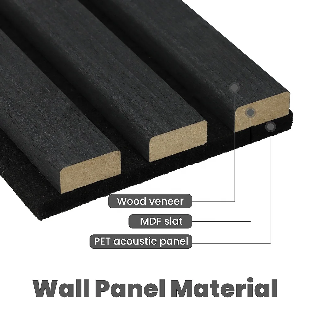 240 X 60 Akupanels 3sides Ebony Veneer 3Dwooden Wall Interior Art Decorative Sound Absorbing Acoustic Slat Wood Panels