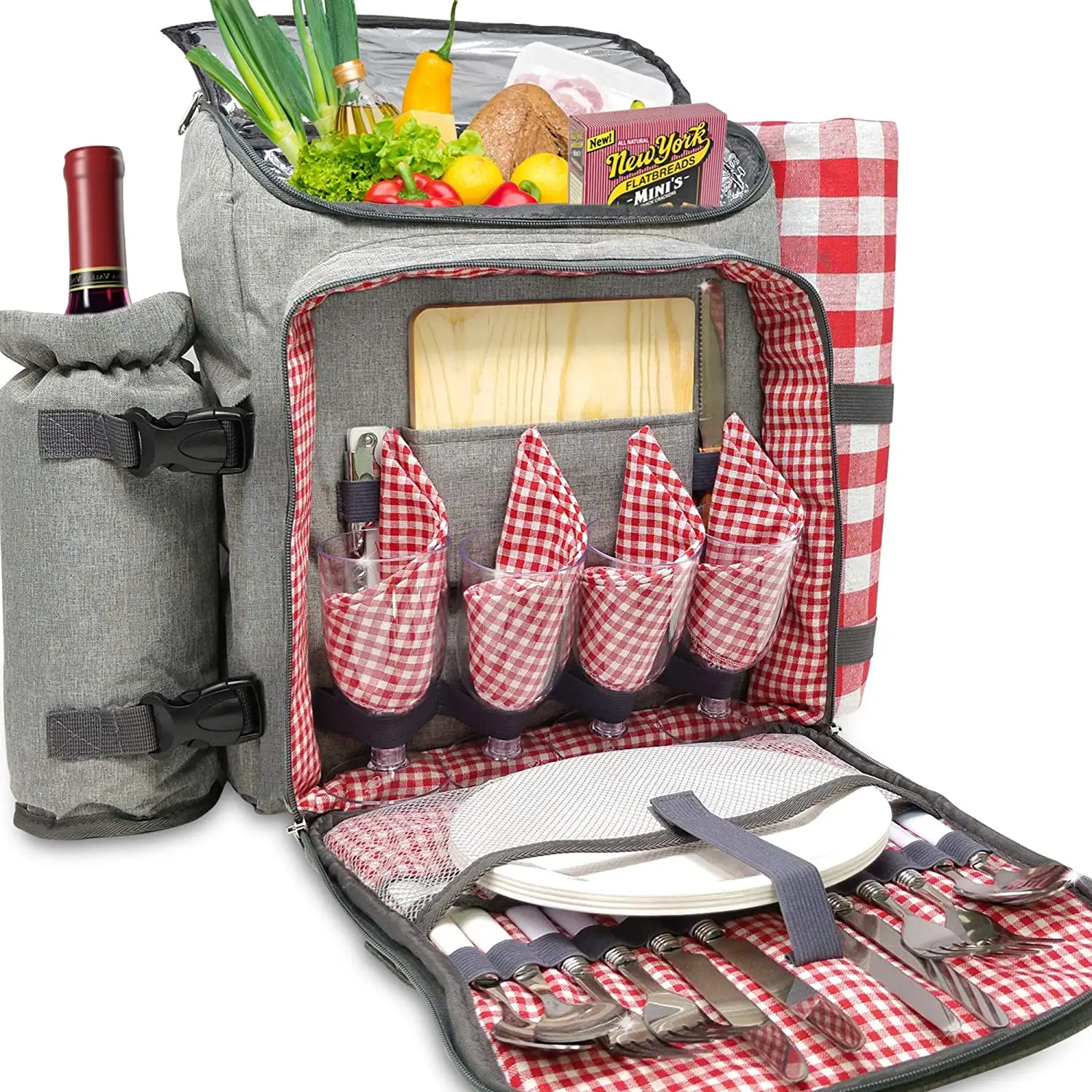 4 Person Picnic Backpack Cool Bag Included Cutlery Dining Set Blanket Cups Plates
