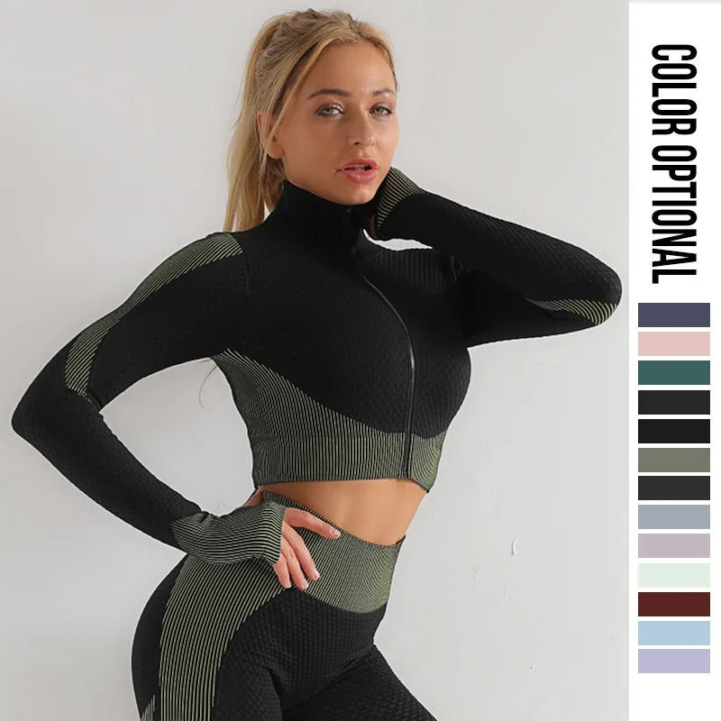 Бесшовная спортивная одежда женская для занятий спортом толстовки фитнеса укороченный топ йоги