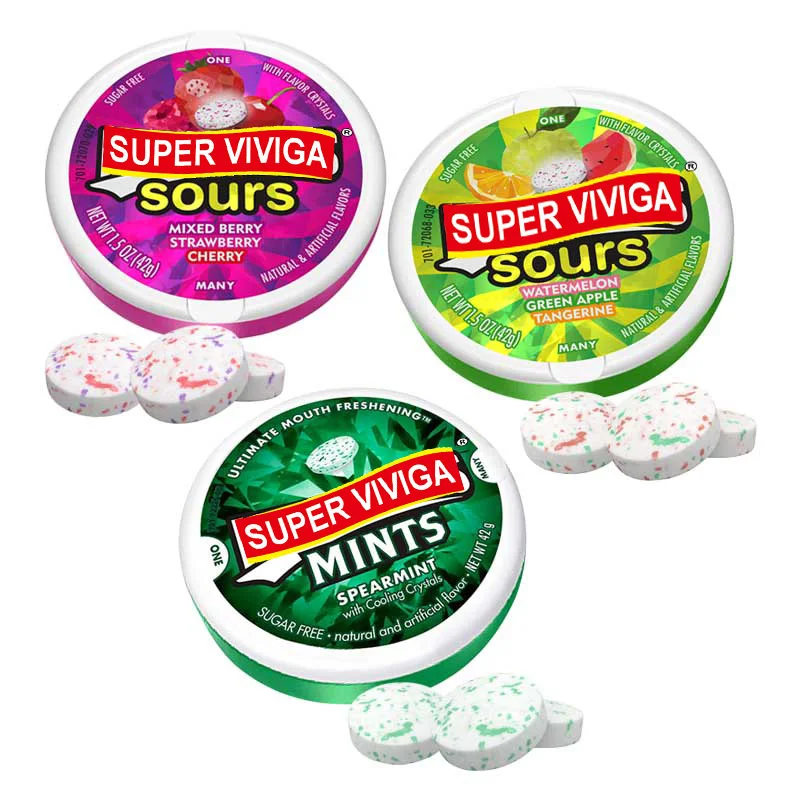 Superviviga оптовая продажа фрукты на заказ свежий сахар без дыхания Кислая супер миньта конфеты