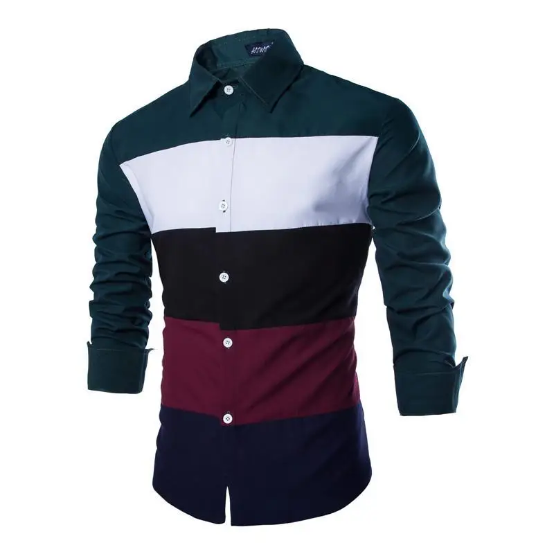
Cheap China Wholesale Clothing Mens Long Sleeve Stripe Color Shirt Patchwork Casual Shirts 
