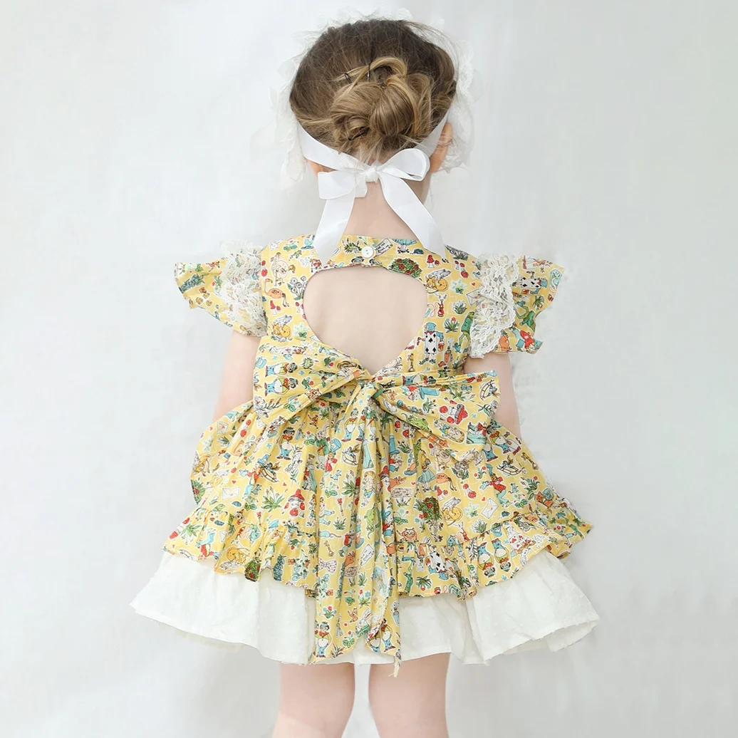 Spanish Style 2pcs Floral Vintage Party Baby Kids Girls Fashion Dresses Luxury Summer Dress 2022