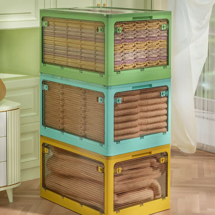 Durable Collapsible Box Plastic Stackable Foldable Storage Box With Lid Folding Storage Bins