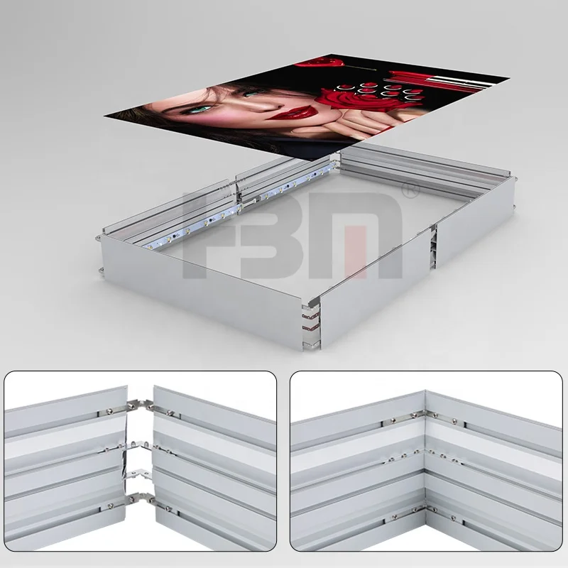 Exhibition background wall aluminium frame led light box frame, shadow box aluminium frame double side light box profile