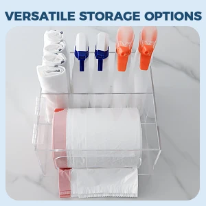 2 in 1 Large Acrylic Trash Bag Storage Dispenser Clear Trash Bag Dispenser with Lid