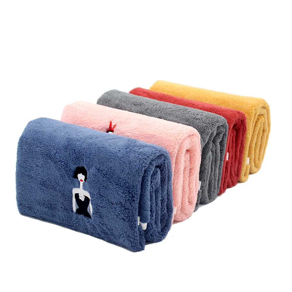 Multifunctional Hotel Soft Light Weight Beauty Woman Microfiber Quick Dry Embroidery Bath Towel