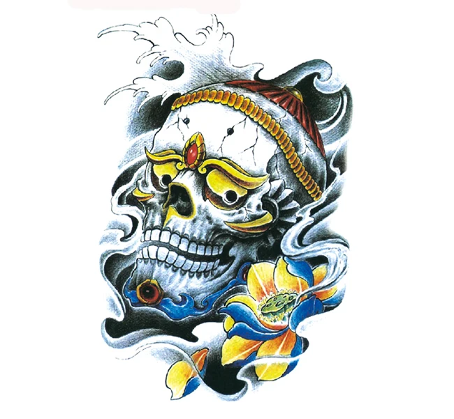 custom HB half sleeves water proof skull and  clock arm temporary tattoo