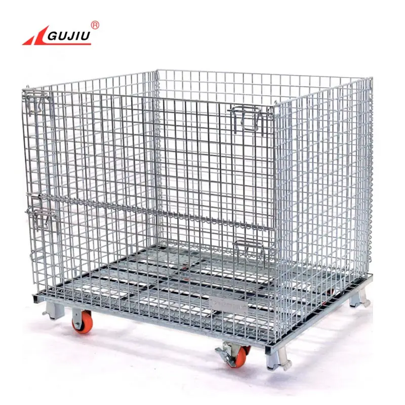 Square Box Zinc Mesh Metal Containers Japanese Folding Wire Basket Gas Cylinder Work Storage Transport Forklift Safety Cage