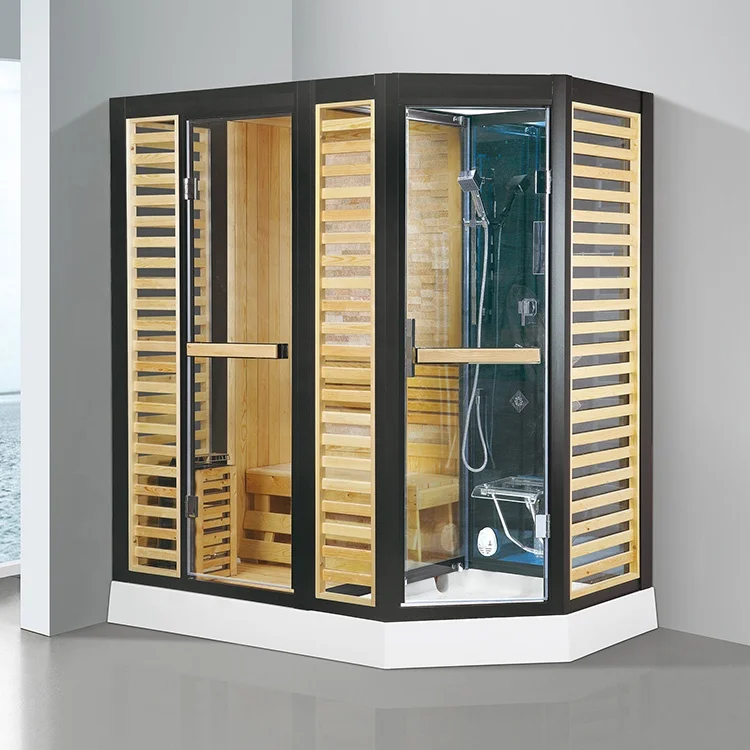 Европейский популярный черный акриловый Домашний Персональный душ 2 человека, деревянный сухой и влажный комбинированный паровой сауна из финской древесины, комбинированная комната