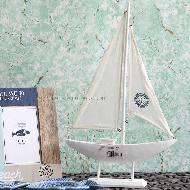 Wooden White ship Sailboat Model Decoration sailing boat decor