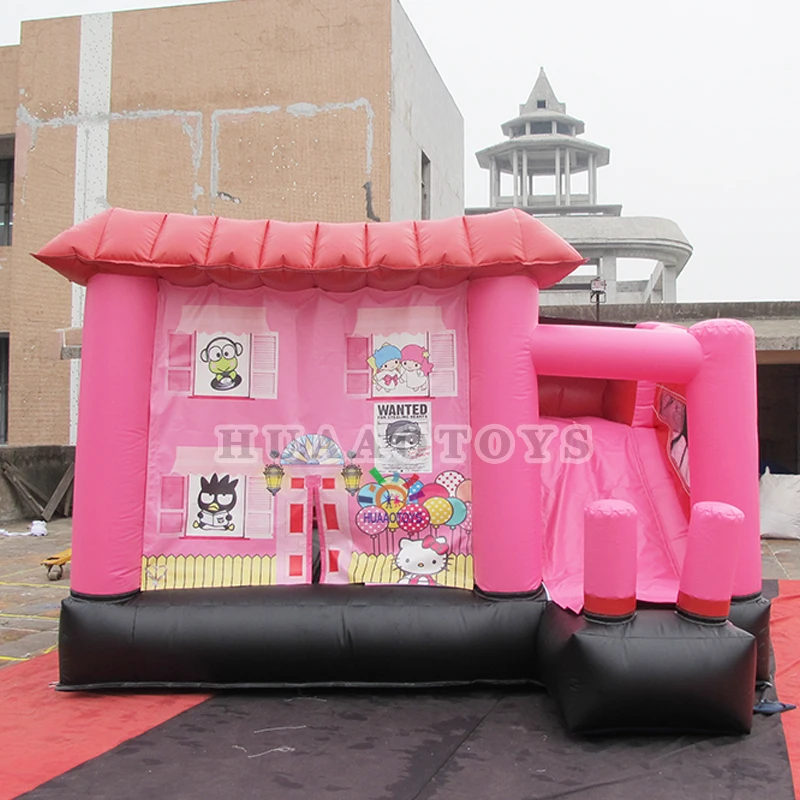 Pink Inflatable Bounce House Combo CAT Theme Jumps Castle With Slides Inflatable Bouncer Combo For Sale