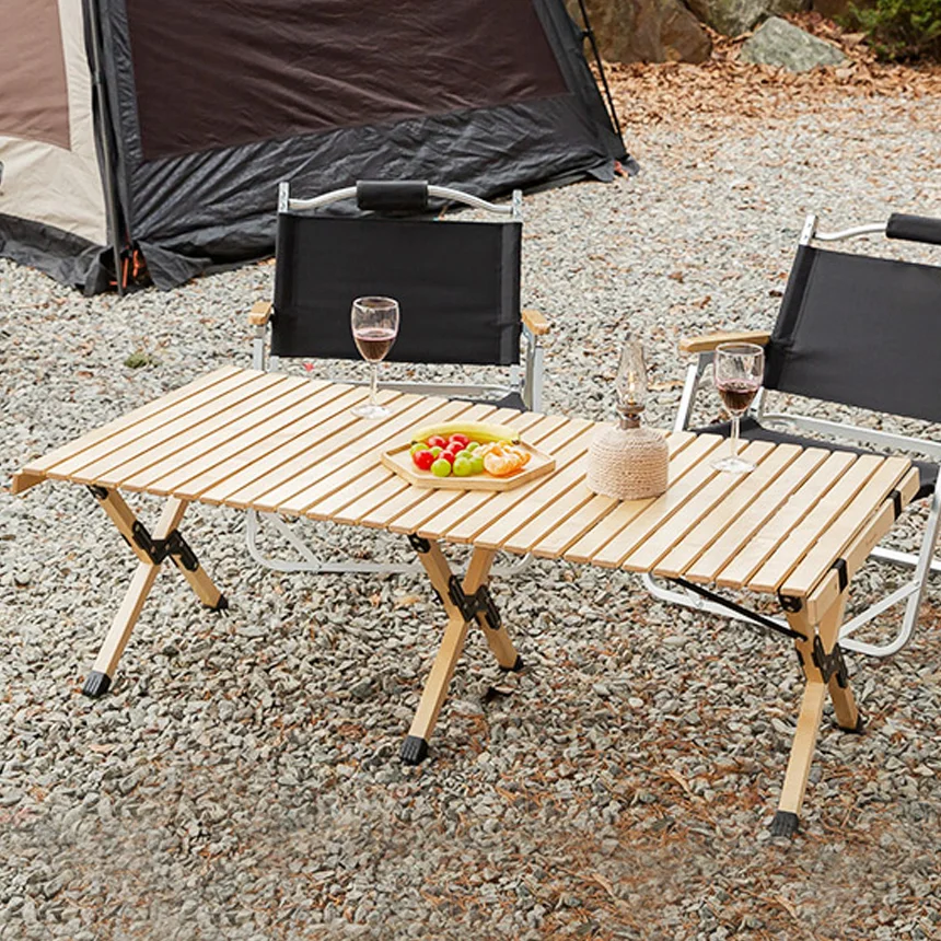 Wholesale Wood Aluminum Camping Portable Adjustable Picnic Durable Roll Top Up Folding Table For Outdoor