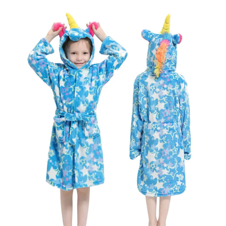 China Factory Seller Sets Cartoon Animal Nightwear Bath Robe Cute Bathrobe For Kids Girl Bathrobe Pajamas