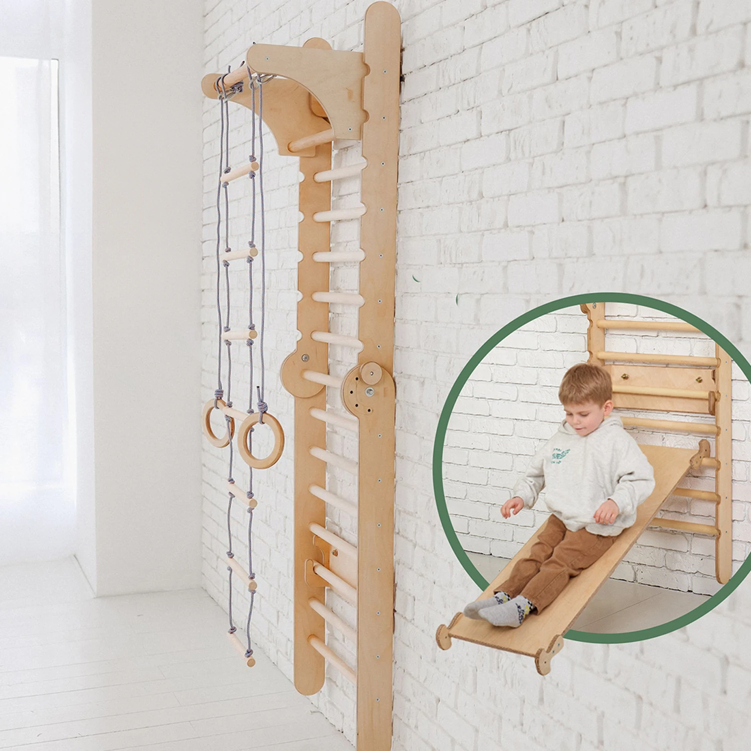 Montessori Wooden Swedish Wall Ladder Indoor Kids Gym Equipment In Home Playground Climbing Toys for Toddlers