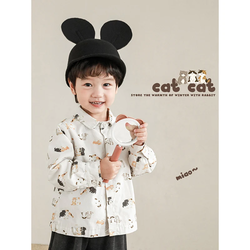 YOEHYAUL Long Sleeve Kids Toddler Boys Outfits Cotton Shirts Hooded Jacket Baby Suit For Boy Animal Pattern Clothing Sets
