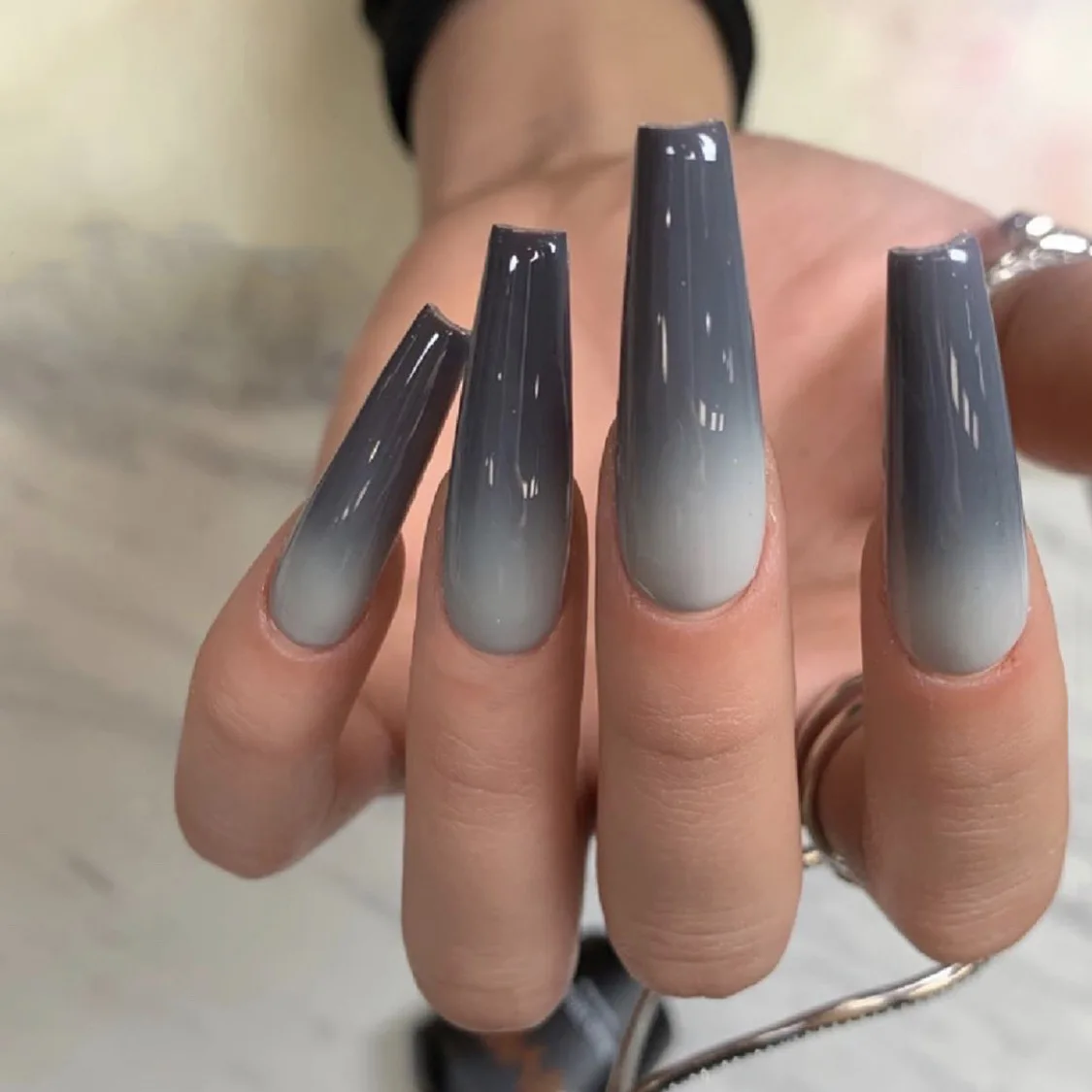 Nail art glamentic press on nails high quality  false curved design 24 pcs/set simple gray tip nail designs