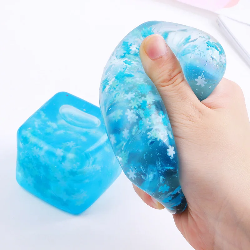 Glitter Blue Snowflake Ice Cube Fidget Squeeze Sensory Toys Funny Decompressed Stress Balls for Kids Relief Squishy Toys