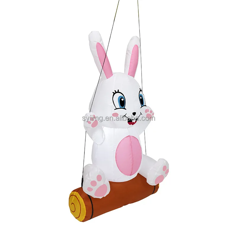 1.2M Pink Swing Rabbit Inflatable Happy Easter LED Lights Outdoor Holiday Blow up Lighted Advertising Inflatable Toys