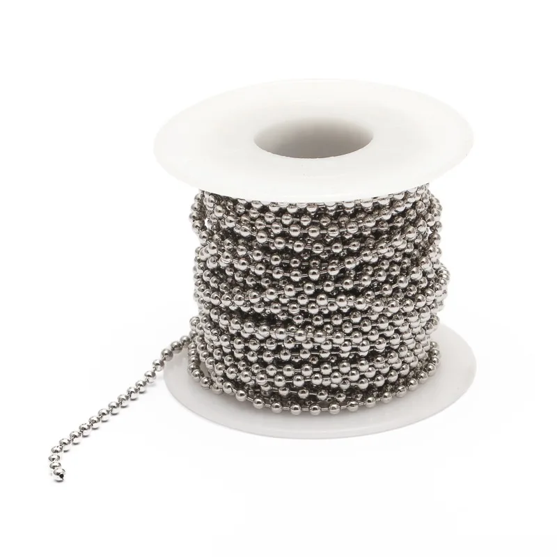 100 Feet Stainless Steel Ball Bead Chain 2.4 mm Adjustable Pull Chain Bead, with 30 PCS Matching Connectors for Jewelry Making